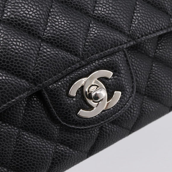 CHANEL Double Flap Chain Matelasse 23 Bag Caviar Skin Black Auth yk20833SM