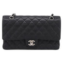 CHANEL Double Flap Chain Matelasse 23 Bag Caviar Skin Black Auth yk20833SM-13