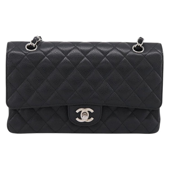 CHANEL Double Flap Chain Matelasse 23 Bag Caviar Skin Black Auth yk20833SM