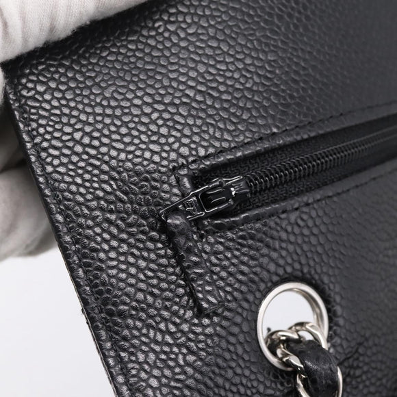 CHANEL Double Flap Chain Matelasse 23 Bag Caviar Skin Black Auth yk20833SM