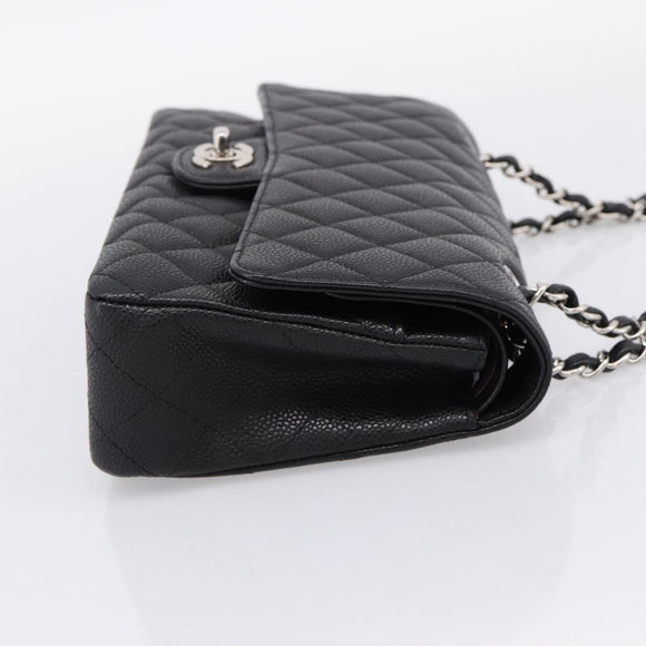 CHANEL Double Flap Chain Matelasse 23 Bag Caviar Skin Black Auth yk20833SM