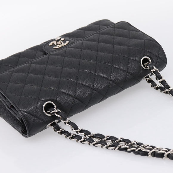 CHANEL Double Flap Chain Matelasse 23 Bag Caviar Skin Black Auth yk20833SM