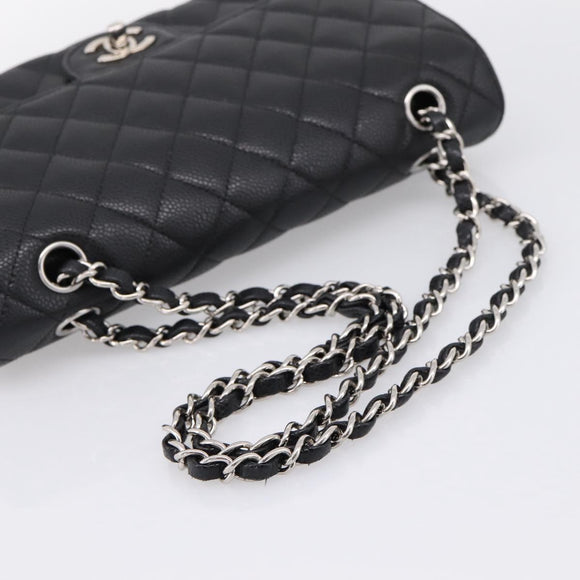 CHANEL Double Flap Chain Matelasse 23 Bag Caviar Skin Black Auth yk20833SM
