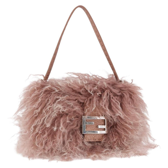 FENDI Selleria Mini Mamma Baguette Bag Wool Pink Silver 8BR185 Auth yk20834SAM