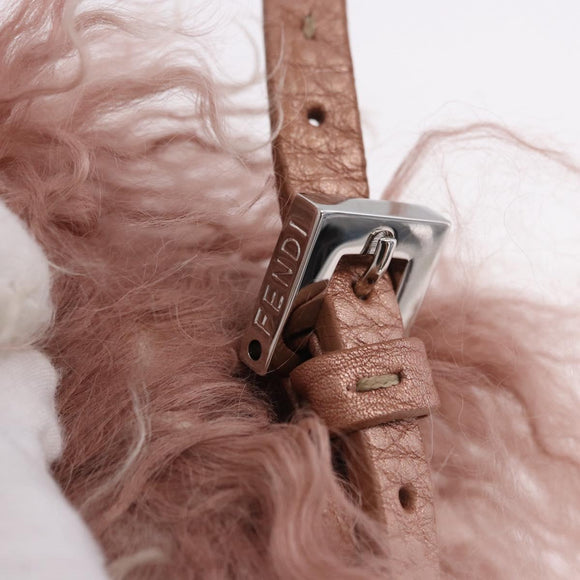 FENDI Selleria Mini Mamma Baguette Bag Wool Pink Silver 8BR185 Auth yk20834SAM
