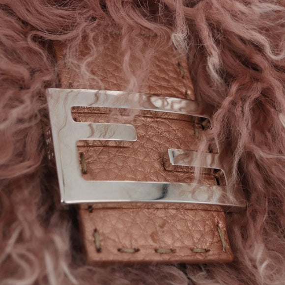 FENDI Selleria Mini Mamma Baguette Bag Wool Pink Silver 8BR185 Auth yk20834SAM