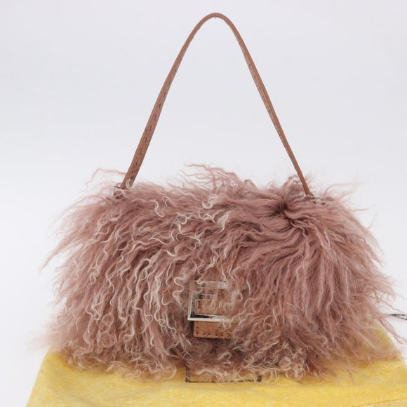 FENDI Selleria Mini Mamma Baguette Bag Wool Pink Silver 8BR185 Auth yk20834SAM