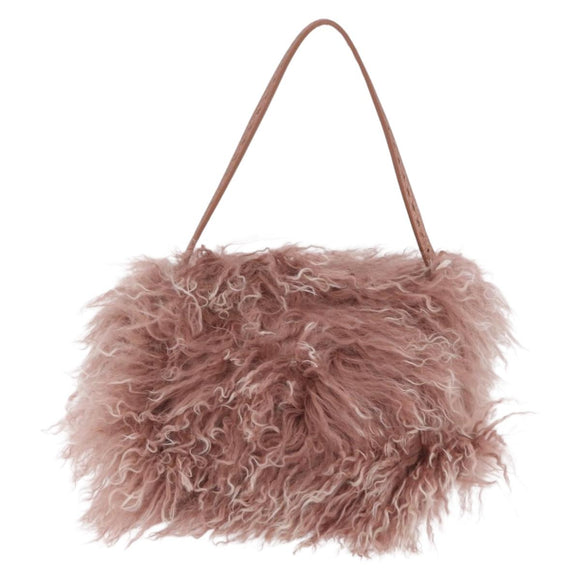 FENDI Selleria Mini Mamma Baguette Bag Wool Pink Silver 8BR185 Auth yk20834SAM
