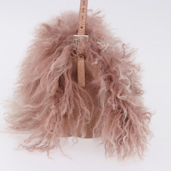 FENDI Selleria Mini Mamma Baguette Bag Wool Pink Silver 8BR185 Auth yk20834SAM