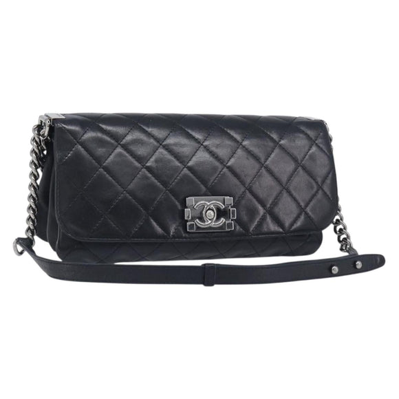 CHANEL Matelasse Chain Shoulder Bag Lamb Skin Black Silver CC Auth yk20835V