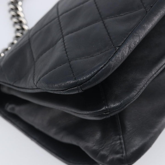 CHANEL Matelasse Chain Shoulder Bag Lamb Skin Black Silver CC Auth yk20835V