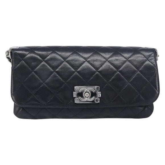 CHANEL Matelasse Chain Shoulder Bag Lamb Skin Black Silver CC Auth yk20835V