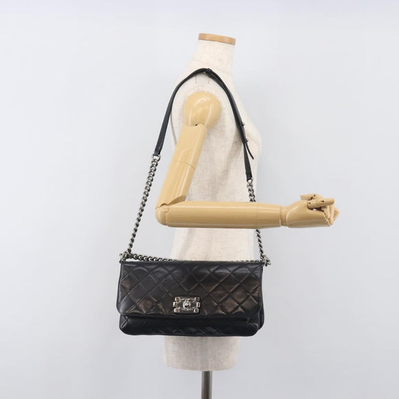 CHANEL Matelasse Chain Shoulder Bag Lamb Skin Black Silver CC Auth yk20835V