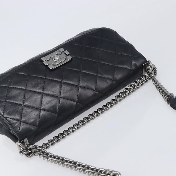 CHANEL Matelasse Chain Shoulder Bag Lamb Skin Black Silver CC Auth yk20835V