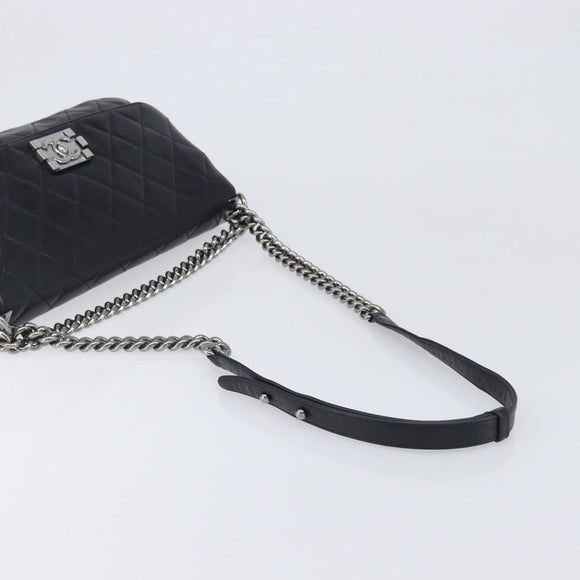 CHANEL Matelasse Chain Shoulder Bag Lamb Skin Black Silver CC Auth yk20835V