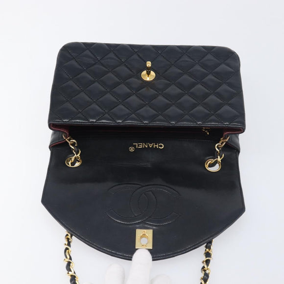 CHANEL Chain Matelasse Shoulder Bag Lamb Skin Black Gold CC Auth yk20836SAM