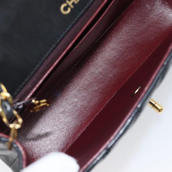 CHANEL Chain Matelasse Shoulder Bag Lamb Skin Black Gold CC Auth yk20836SAM
