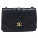 CHANEL Chain Matelasse Shoulder Bag Lamb Skin Black Gold CC Auth yk20836SAM-13