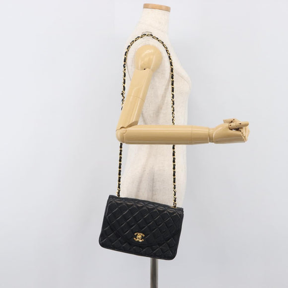 CHANEL Chain Matelasse Shoulder Bag Lamb Skin Black Gold CC Auth yk20836SAM