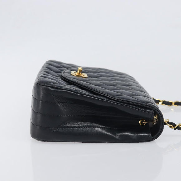 CHANEL Chain Matelasse Shoulder Bag Lamb Skin Black Gold CC Auth yk20836SAM