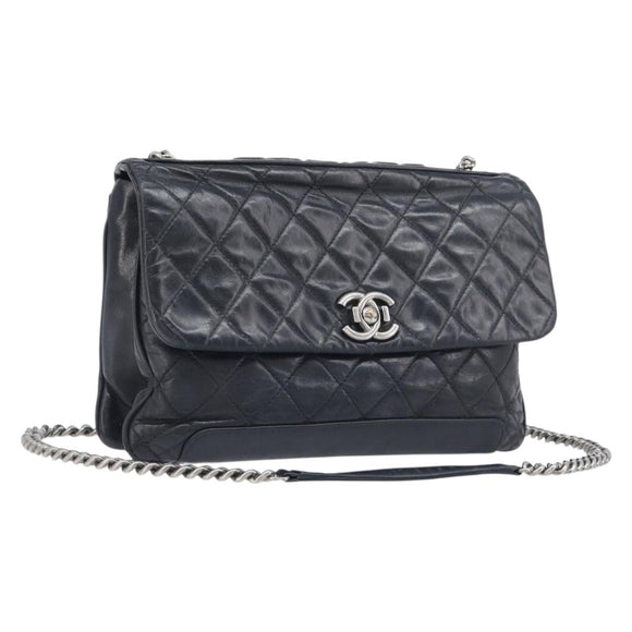 CHANEL Matelasse Chain Shoulder Bag Leather Black Silver CC Auth yk20837V