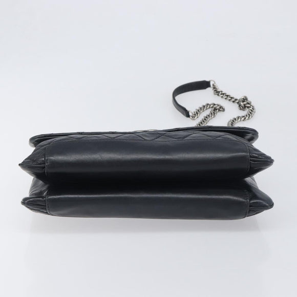 CHANEL Matelasse Chain Shoulder Bag Leather Black Silver CC Auth yk20837V