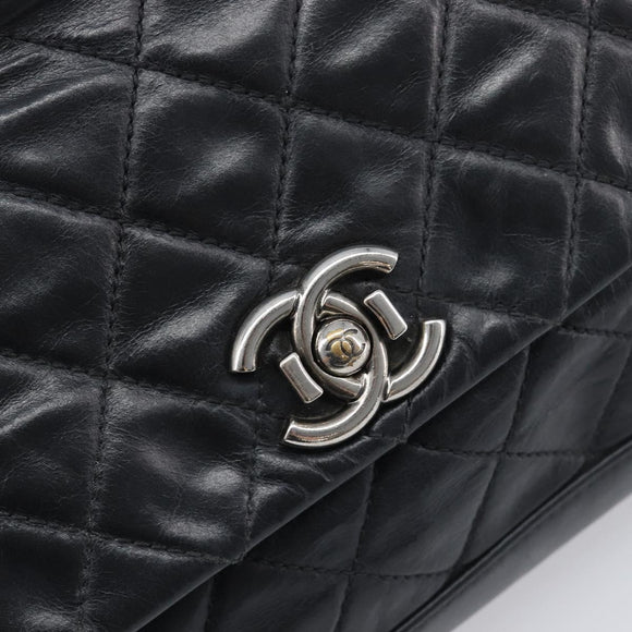 CHANEL Matelasse Chain Shoulder Bag Leather Black Silver CC Auth yk20837V