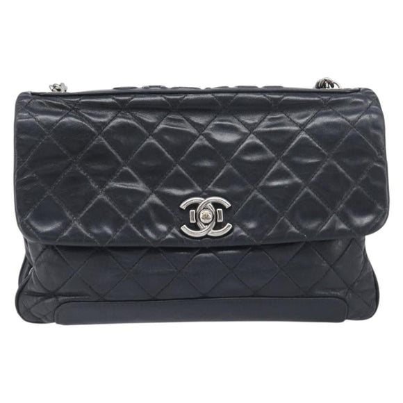 CHANEL Matelasse Chain Shoulder Bag Leather Black Silver CC Auth yk20837V