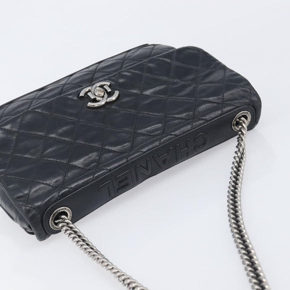 CHANEL Matelasse Chain Shoulder Bag Leather Black Silver CC Auth yk20837V