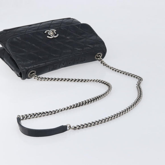 CHANEL Matelasse Chain Shoulder Bag Leather Black Silver CC Auth yk20837V