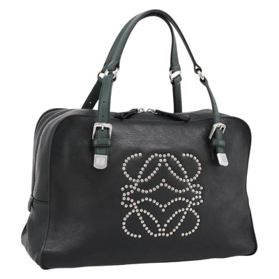 LOEWE Hand Bag Leather Green Silver Auth yk20838V
