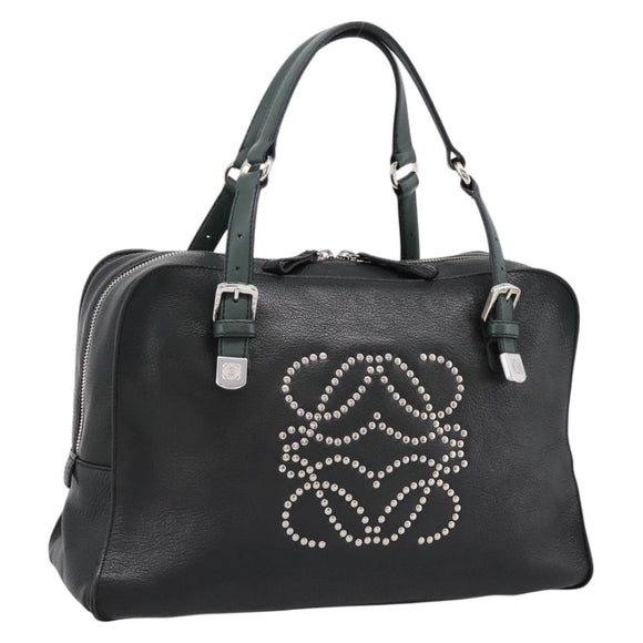 LOEWE Hand Bag Leather Green Silver Auth yk20838V