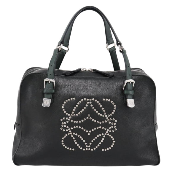 LOEWE Hand Bag Leather Green Silver Auth yk20838V