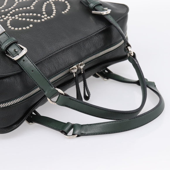 LOEWE Hand Bag Leather Green Silver Auth yk20838V