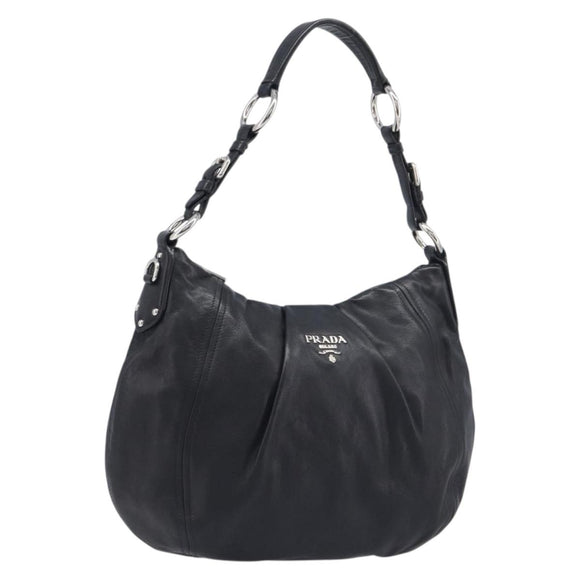 PRADA Shoulder Bag Leather Black Silver Auth yk20841SAV