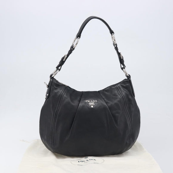 PRADA Shoulder Bag Leather Black Silver Auth yk20841SAV
