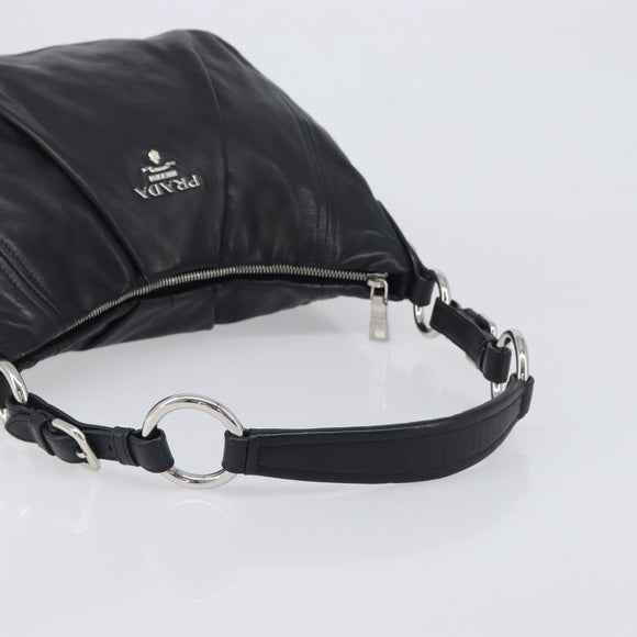 PRADA Shoulder Bag Leather Black Silver Auth yk20841SAV