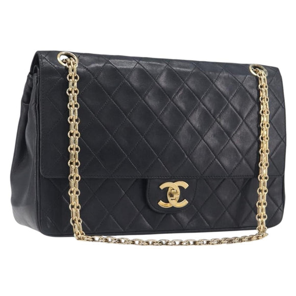 CHANEL Matelasse Chain Hand Bag Lamb Skin Black Gold CC Auth yk20843V