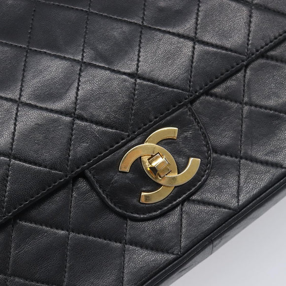 CHANEL Matelasse Chain Hand Bag Lamb Skin Black Gold CC Auth yk20843V