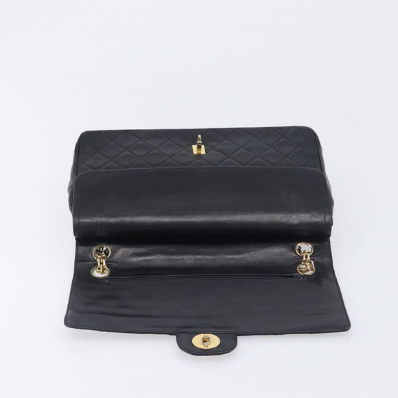 CHANEL Matelasse Chain Hand Bag Lamb Skin Black Gold CC Auth yk20843V
