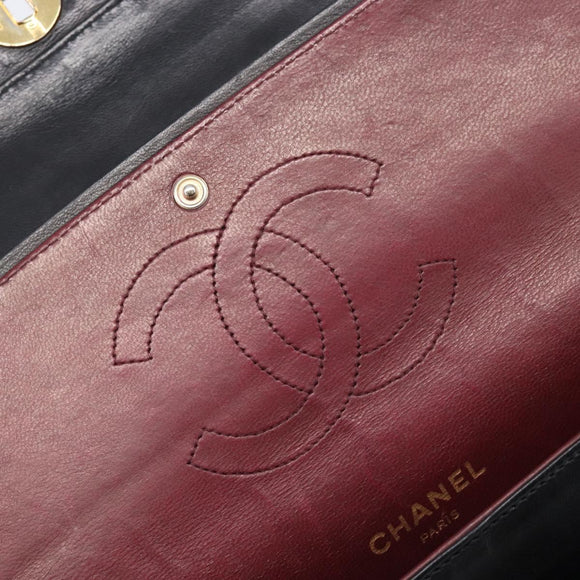 CHANEL Matelasse Chain Hand Bag Lamb Skin Black Gold CC Auth yk20843V