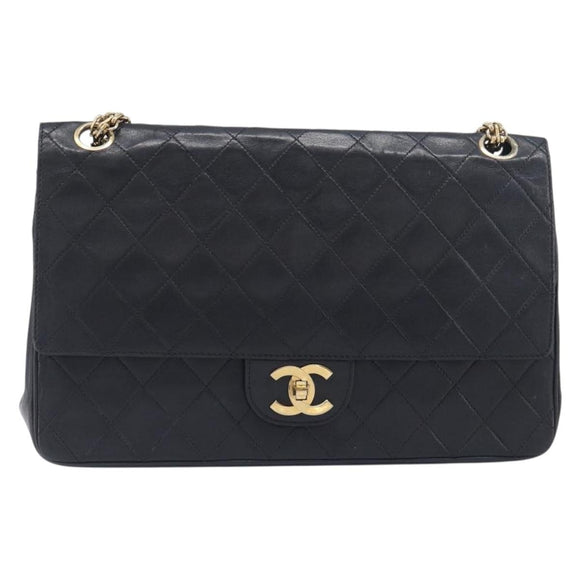 CHANEL Matelasse Chain Hand Bag Lamb Skin Black Gold CC Auth yk20843V