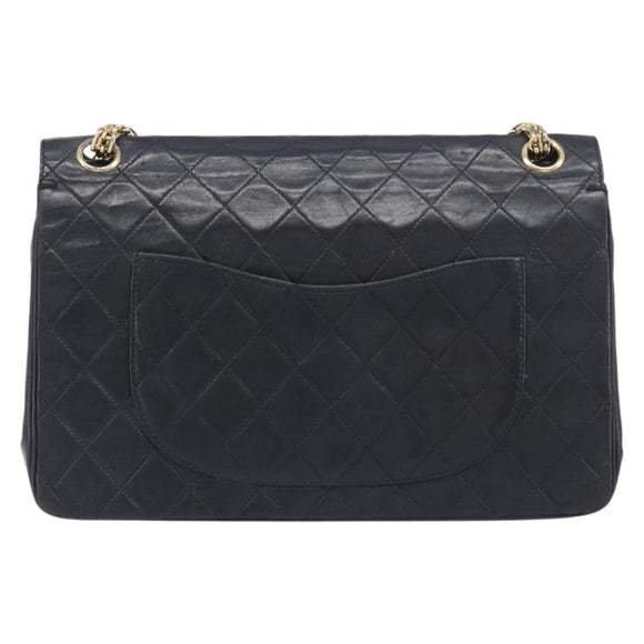 CHANEL Matelasse Chain Hand Bag Lamb Skin Black Gold CC Auth yk20843V