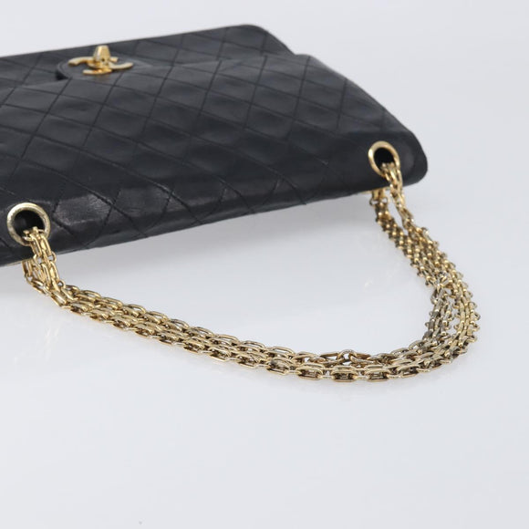 CHANEL Matelasse Chain Hand Bag Lamb Skin Black Gold CC Auth yk20843V