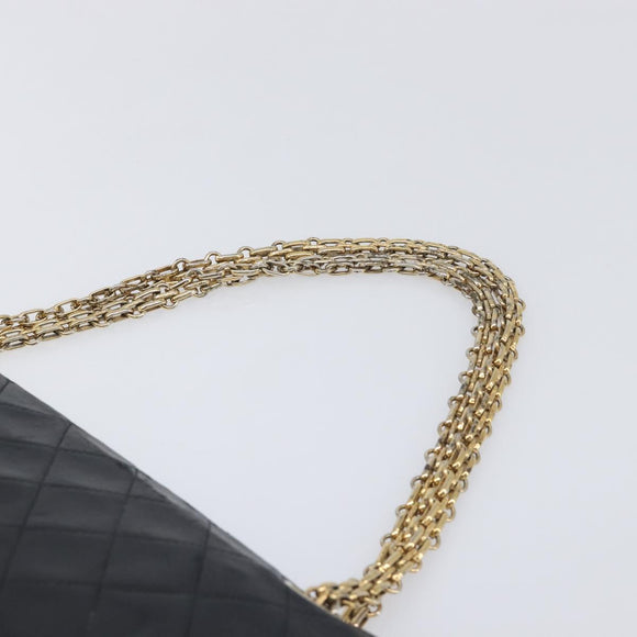 CHANEL Matelasse Chain Hand Bag Lamb Skin Black Gold CC Auth yk20843V