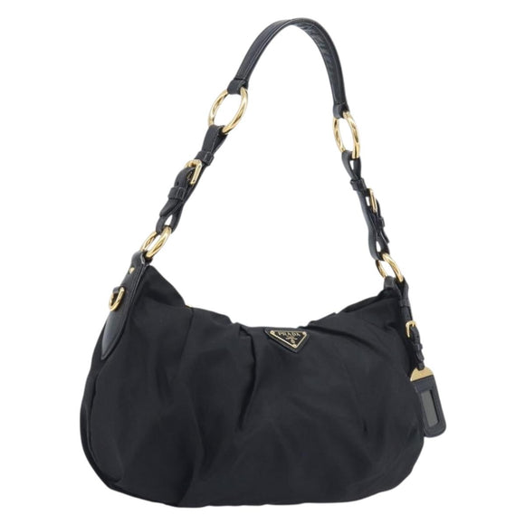 PRADA Shoulder Bag Nylon Black Gold Auth yk20847V