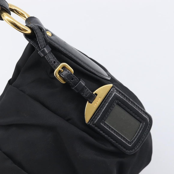 PRADA Shoulder Bag Nylon Black Gold Auth yk20847V