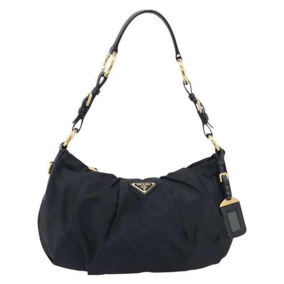 PRADA Shoulder Bag Nylon Black Gold Auth yk20847V