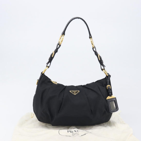 PRADA Shoulder Bag Nylon Black Gold Auth yk20847V