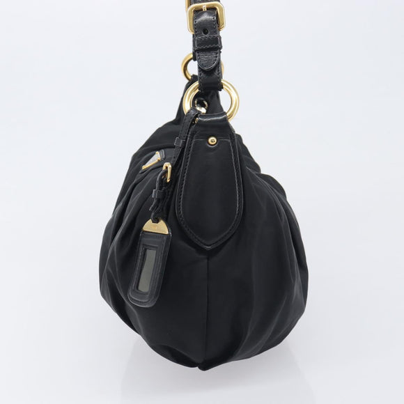 PRADA Shoulder Bag Nylon Black Gold Auth yk20847V